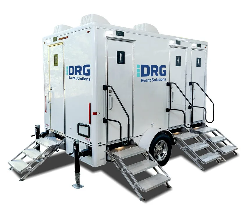 Exterior of the 4-Stall Restroom Trailer with four private entrances.