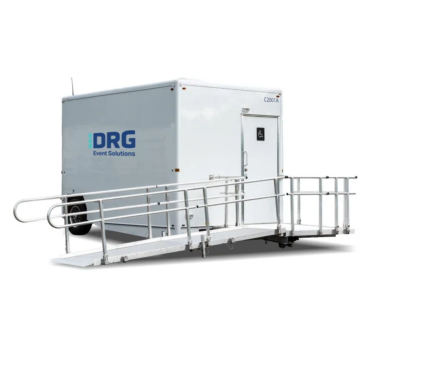 Exterior of the 1-Stall ADA Combo Shower Trailer with its access ramp.