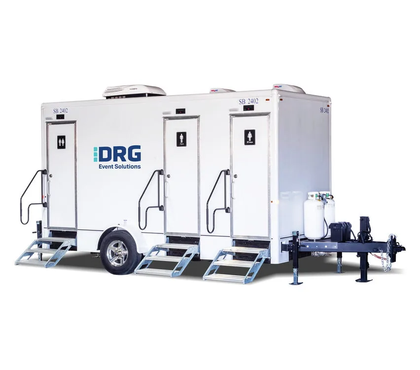 Exterior of the 3-Stall Combo Shower Trailer with three private suites.