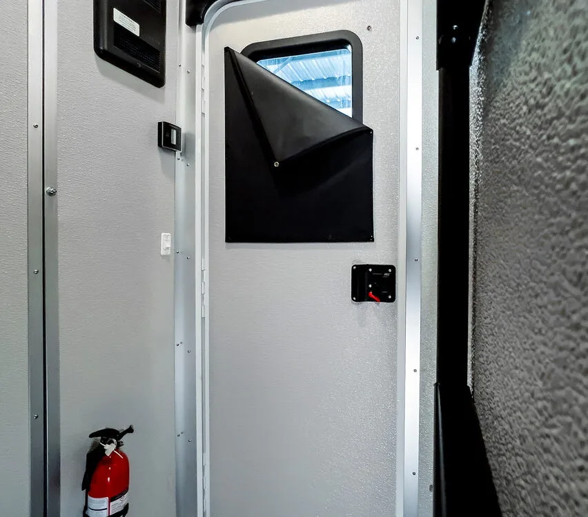 Cabin door with window.