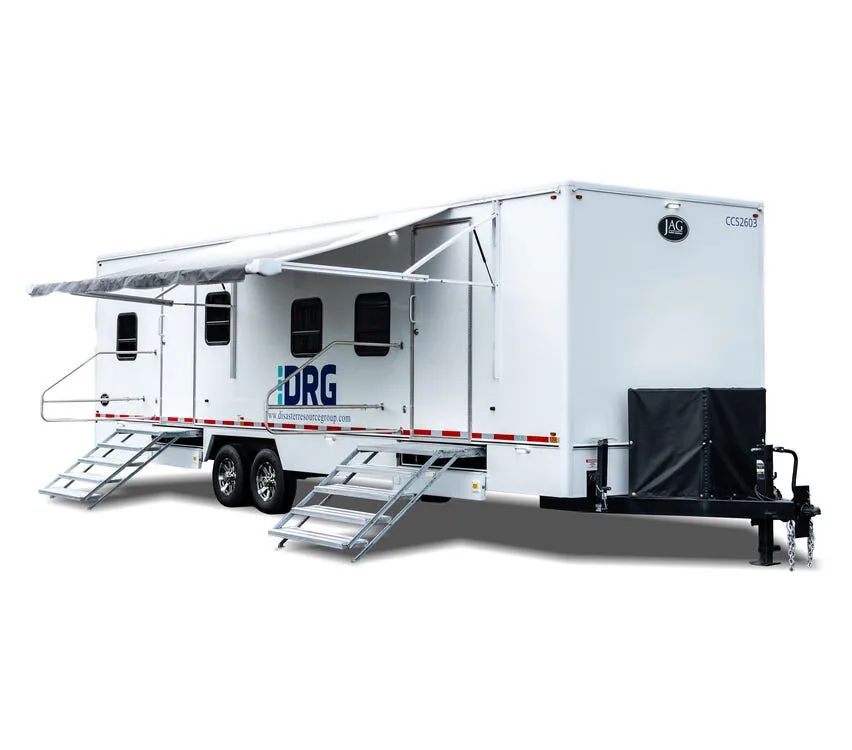 Command Trailer with its exterior awning open.