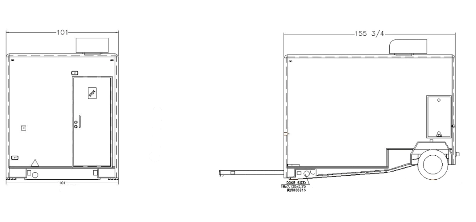 1-Stall ADA Combo Shower Trailer exterior view: front & roadside.