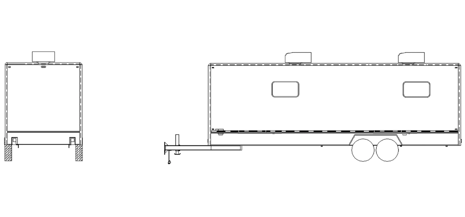 30-ft Command Trailer exterior view: front & roadside.