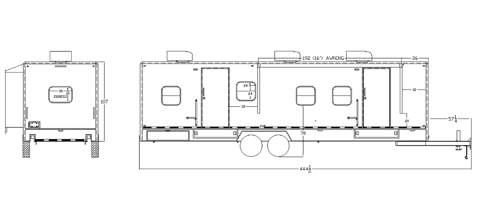32-ft Command Trailer with Slide Out exterior view: rear & curbside.