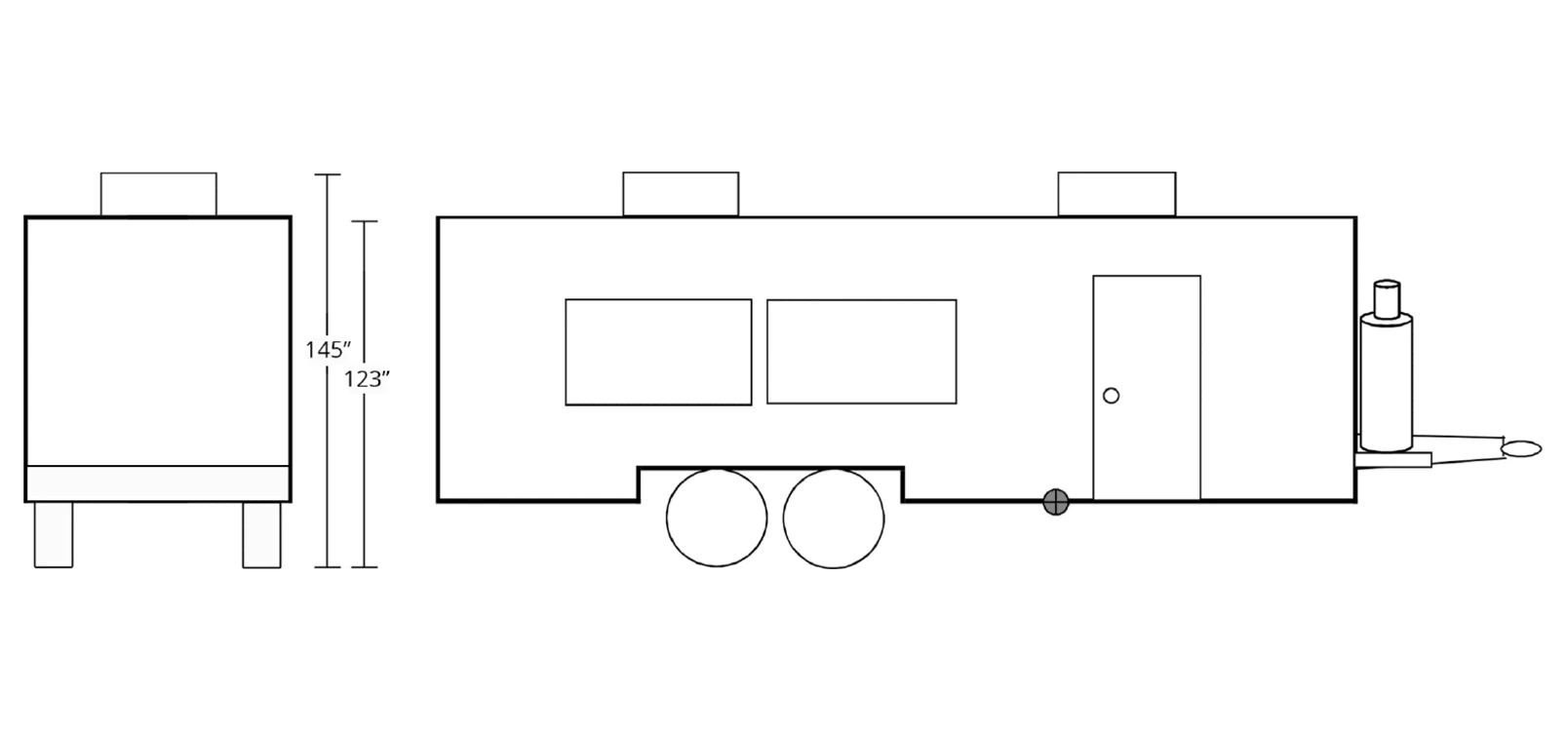Dishwash Trailer exterior view: rear & curbside.