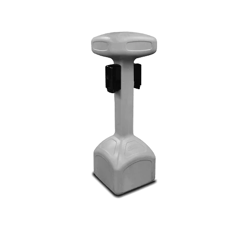 Grey hand sanitizer stand.