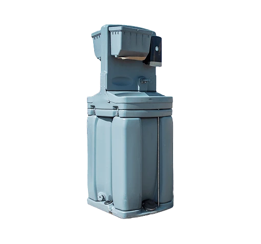 Grey portable hand wash station.