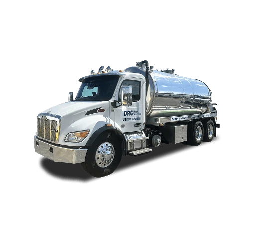 White high volume wastewater tanker truck.